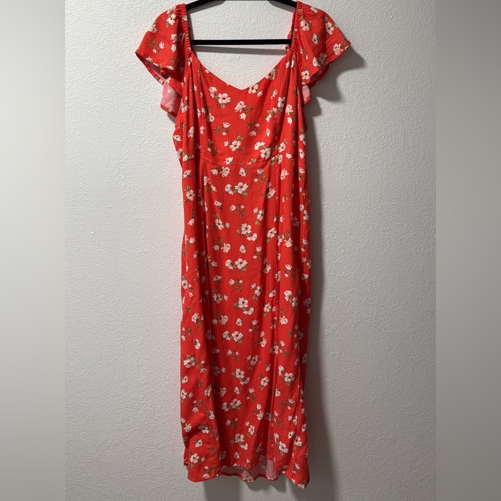 Floral coral red Dress